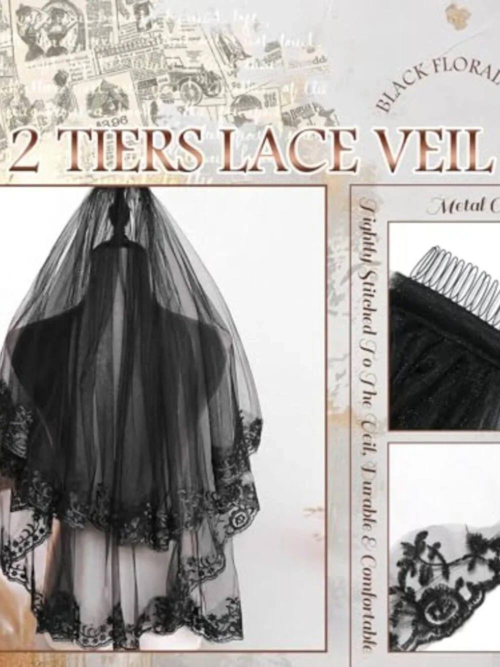 Lace Wedding Veil 2 Tiers Embroidered Floral Edge Bridal Veil